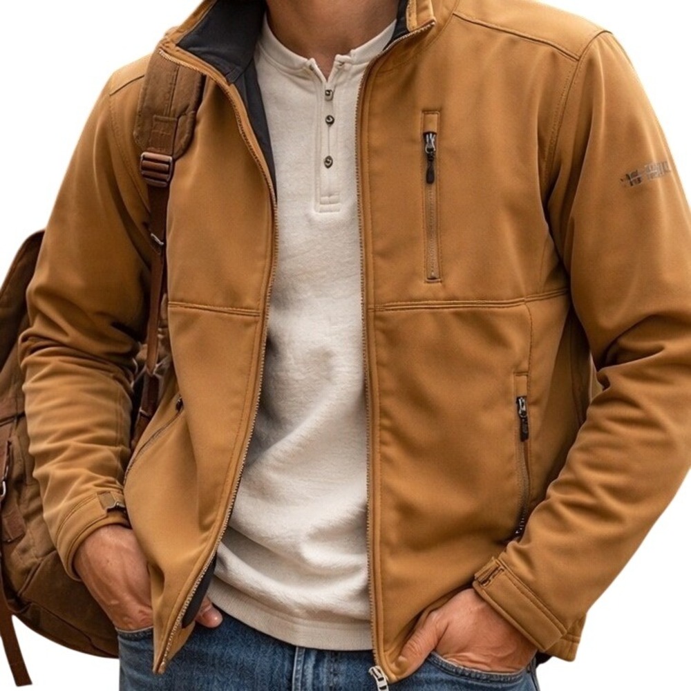 Swiss Tech Tan Softshell‎ Full Zip Jacket Utility Gorpcore Minimal Streetwear